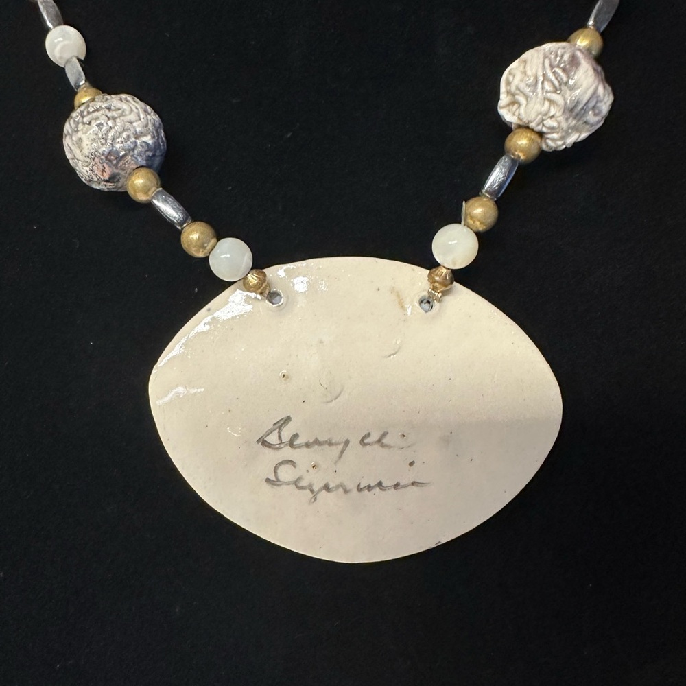 Rare Vintage Signed Pottery Pendant Necklace - Picture 2 of 4